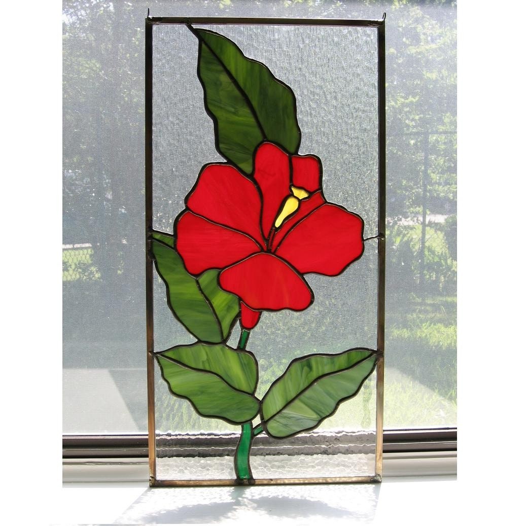 Stained Glass Hibiscus Panel