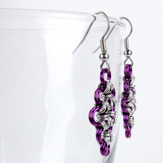 Purple Chainmaille Earrings Japanese Diamond by ChainmailleByBim