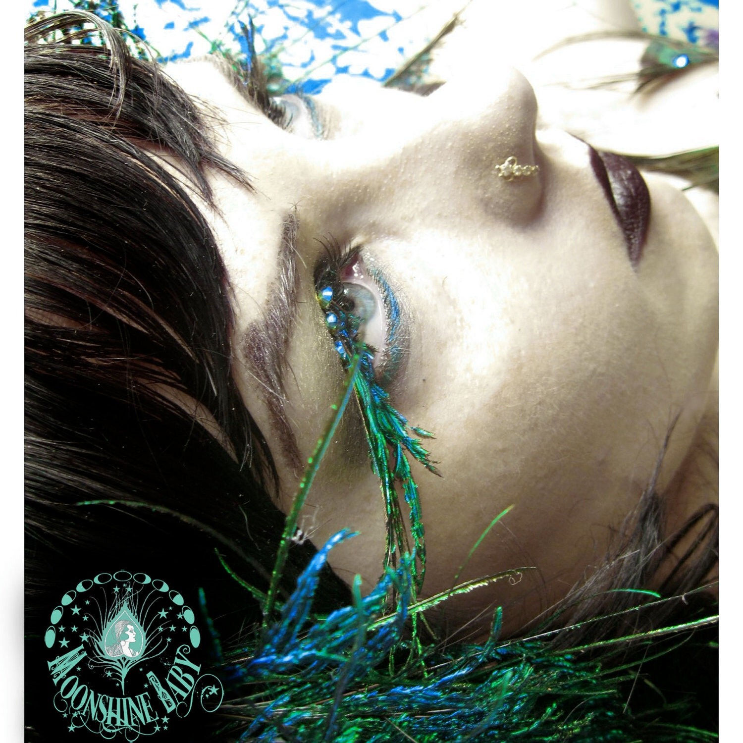 A'Flutter Exotic Green Peacock Feather Eyelashes w/