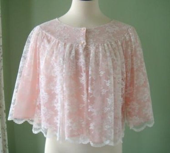 Lace Bed Jacket Vintage White Lace over Pink Bed