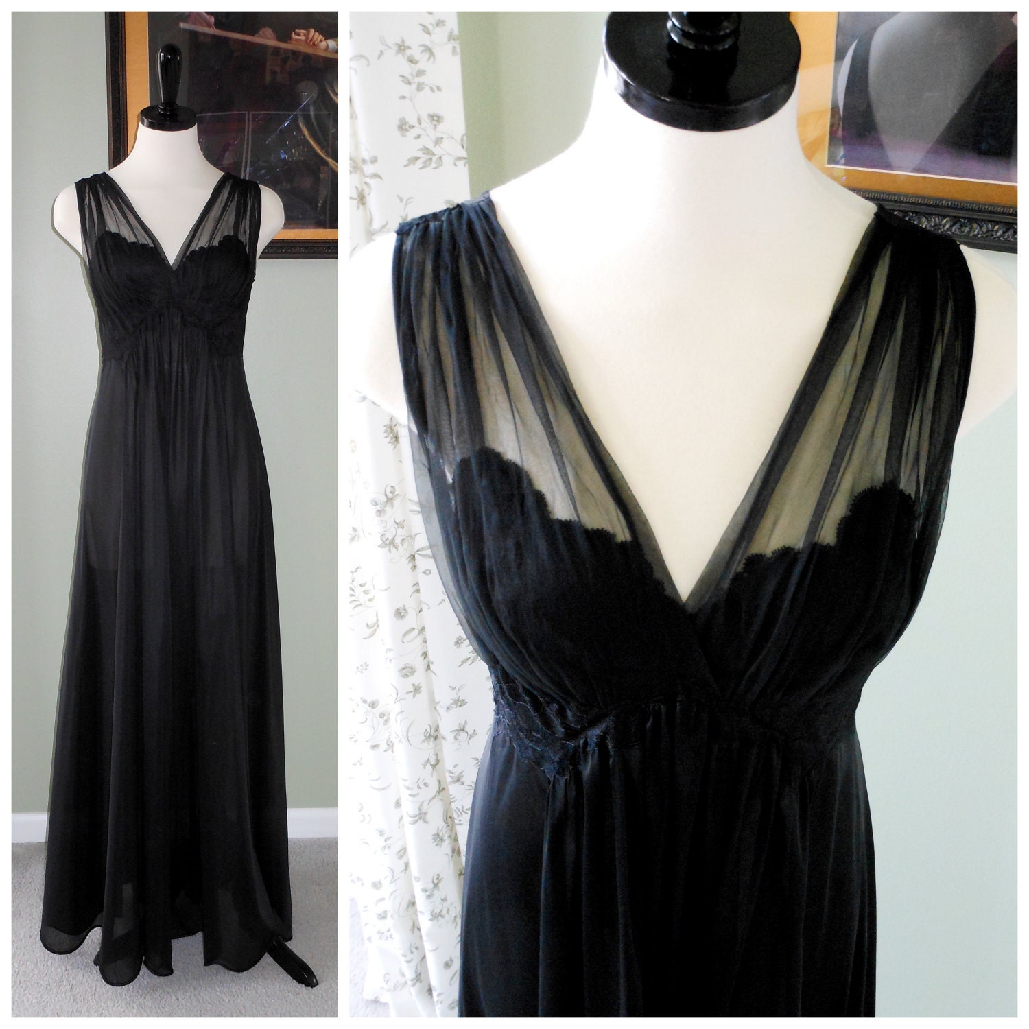 Black Nightgown Vintage Vanity Fair Full Length Nightgown