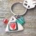 Triangle Design Red Heart Key Ring KEY Chain Clay Pottery