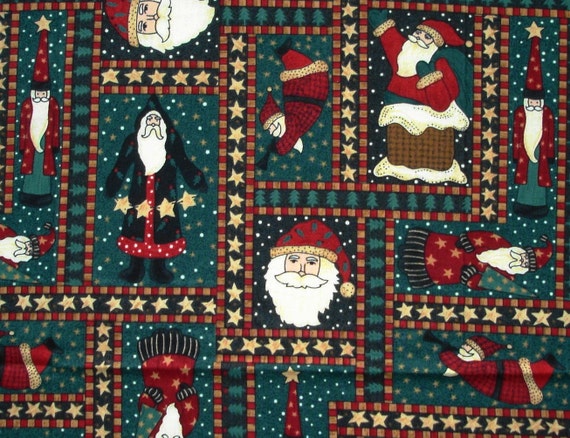 Christmas Fabric Novelty Santa Print Cotton Fabric in dark