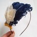 BRISTOL- Navy Blue Ivory and Gold Curled Goose Peacock Feather Headband - Made to Order