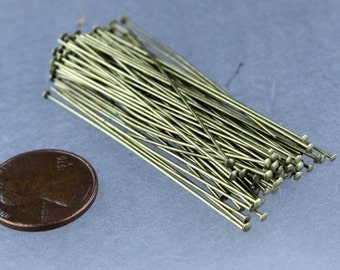 100 Antique Bronze Headpin - 2 Inch 22 Gauge 22G - Brass Flat Round Head Headpin Head pins TPin - ship from California USA
