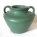 Reserved for Tom Vintage American Art Pottery Matte Green Glaze Applied Handles Pottery Vase Mini Urn