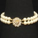 Vintage Wedding Bracelet, Pearl Double Strand Bracelet, Gold Bridal Bracelet, Rhinestone Flower & Pearl Wedding Jewelry -- VINTAGE GLAMOUR