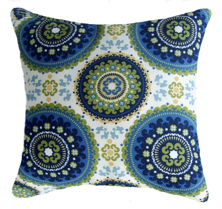 Medallion STUFFED Outdoor Pillow Blue Green Yellow Pillows
