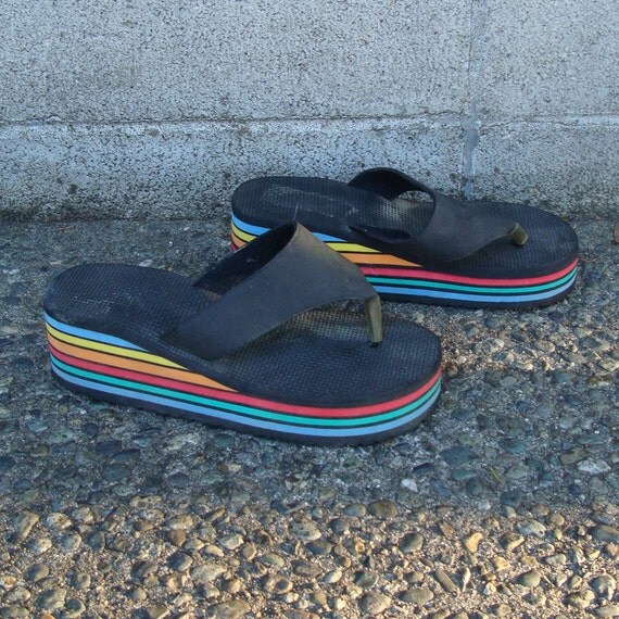 retro rainbow flip flops