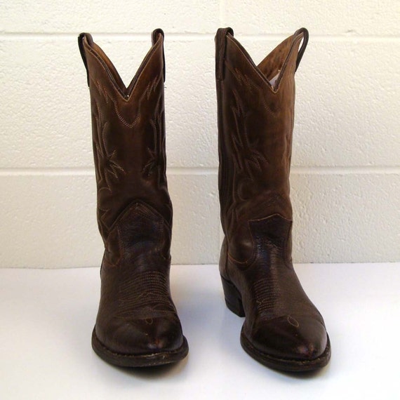 Cowboy Boots Vintage 1970s Men's Dark Brown Leather 8 1/2