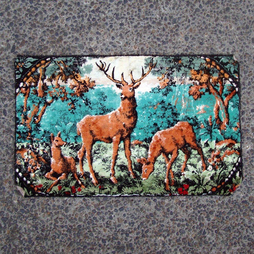 Vintage 1970s Deer Rug Tapestry Wall Hanging