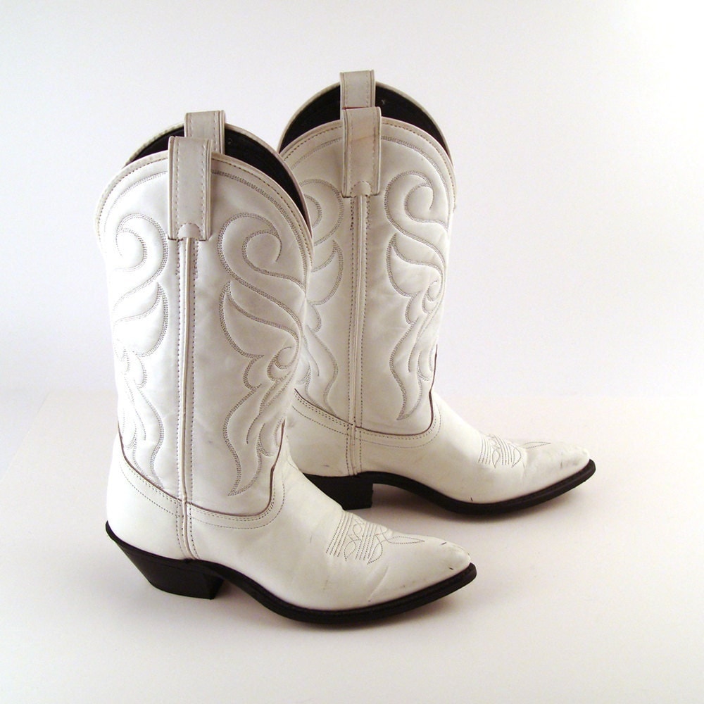 Cowboy Boots White Vintage 1980s Santa Fe Boot Co Women's
