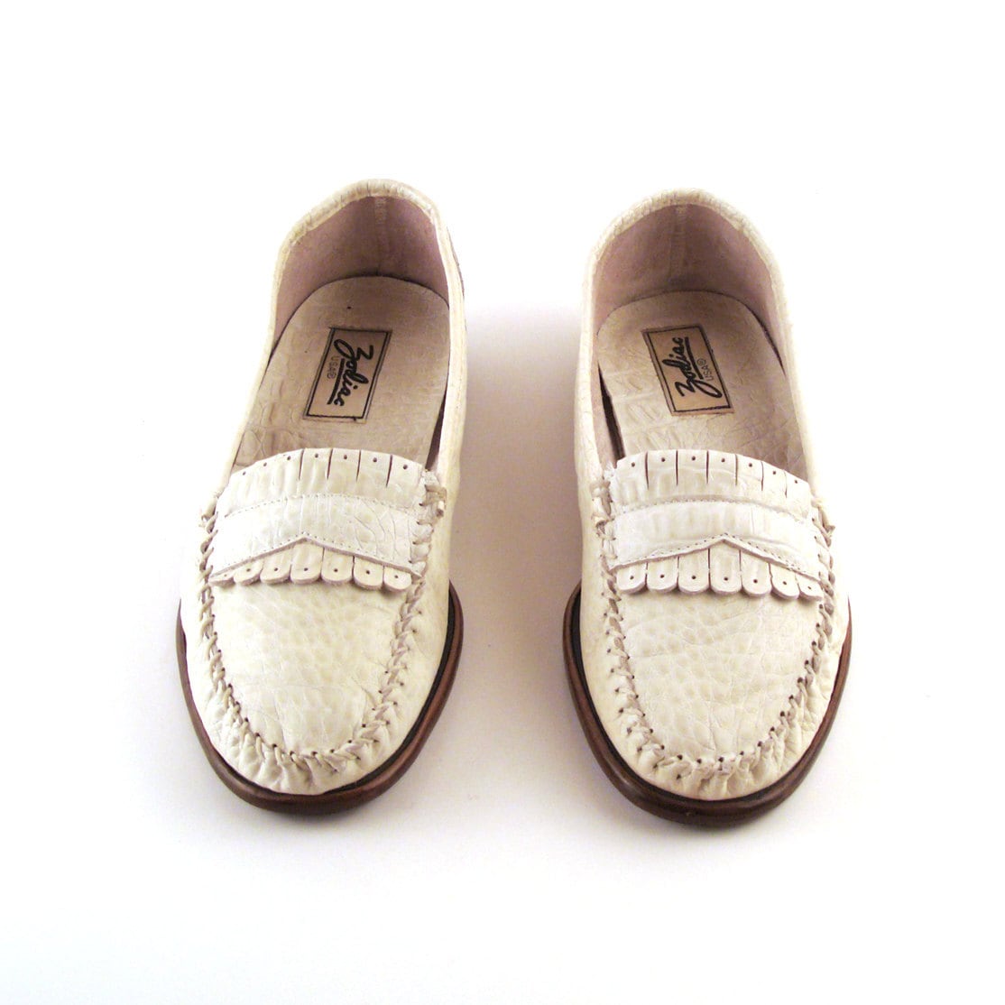 Zodiac White Loafers Vintage 1980s Mens Shoes Size 9 1/2
