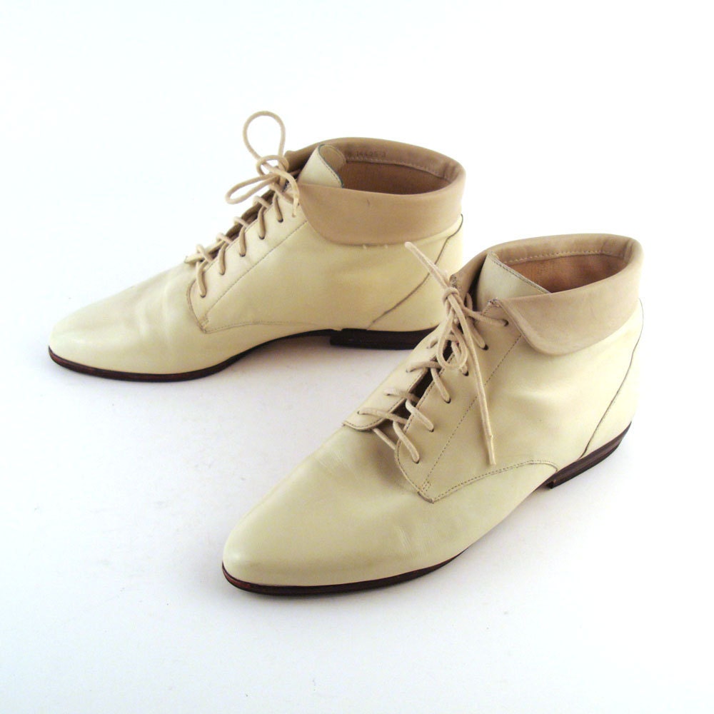 white lace up granny boots