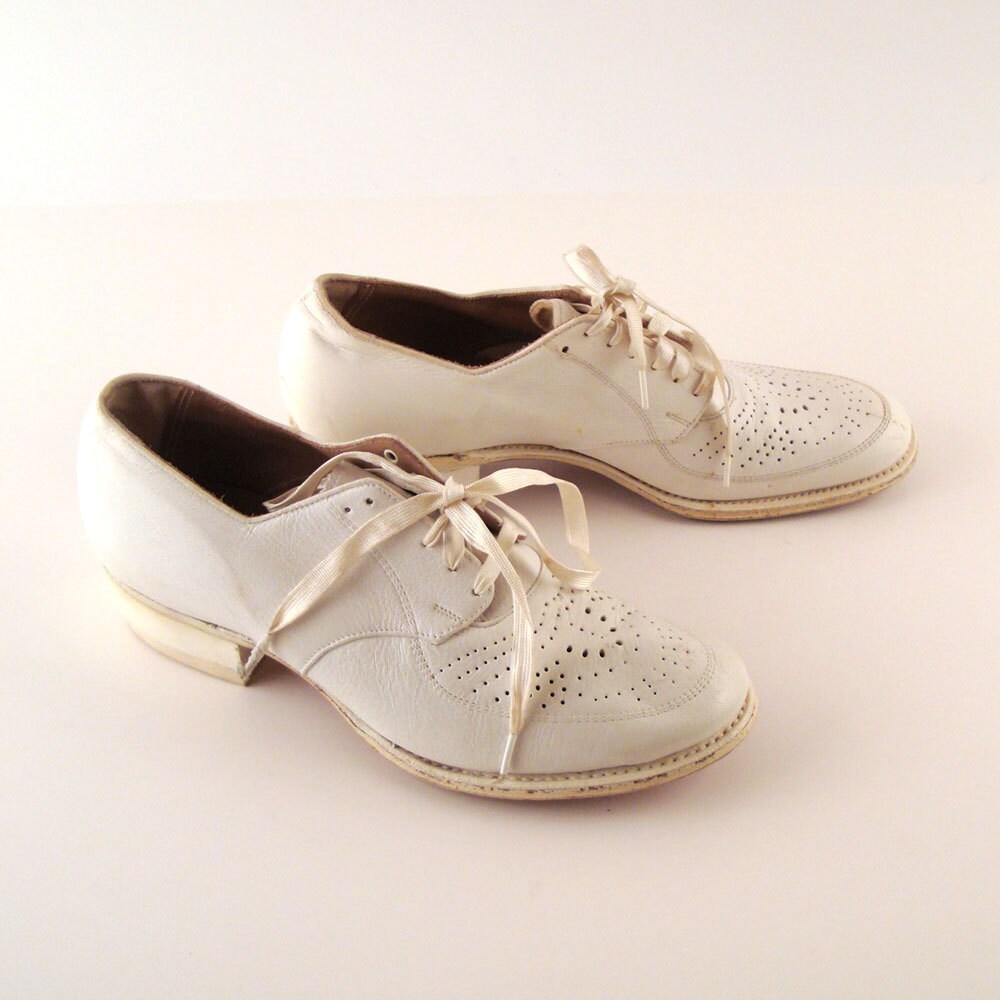 1930s Oxfords Heels Vintage White Leather Heeled Women's