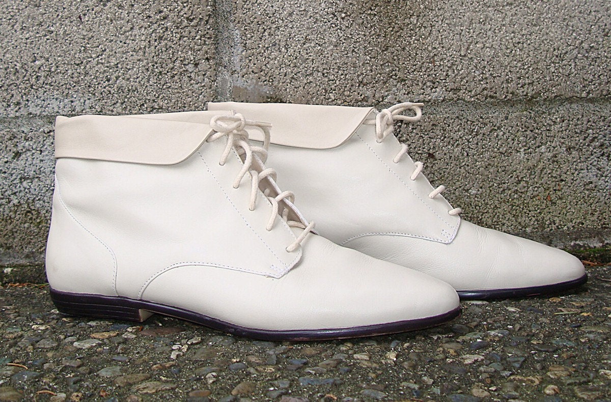 white lace up granny boots
