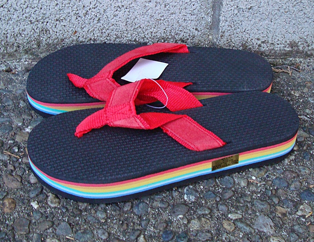 Vintage 1980s Deadstock Rainbow Flip Flops Thongs Sandals