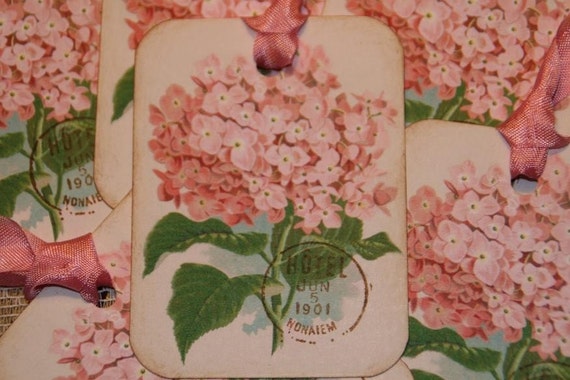 Pink Hydrangea Gift Tags by GreenAcresCottage on Etsy