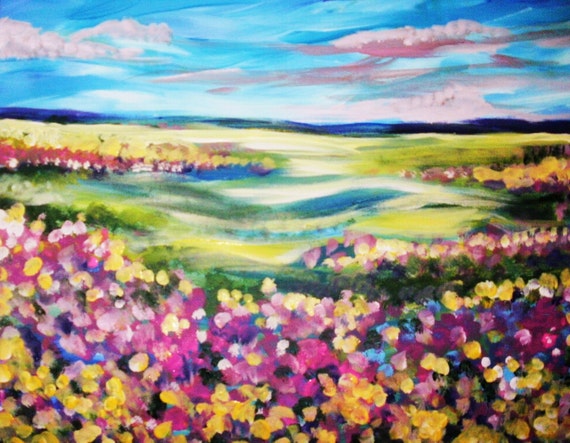 Items similar to Flowers Field Original Acrylic Painting 16x20 on Etsy
