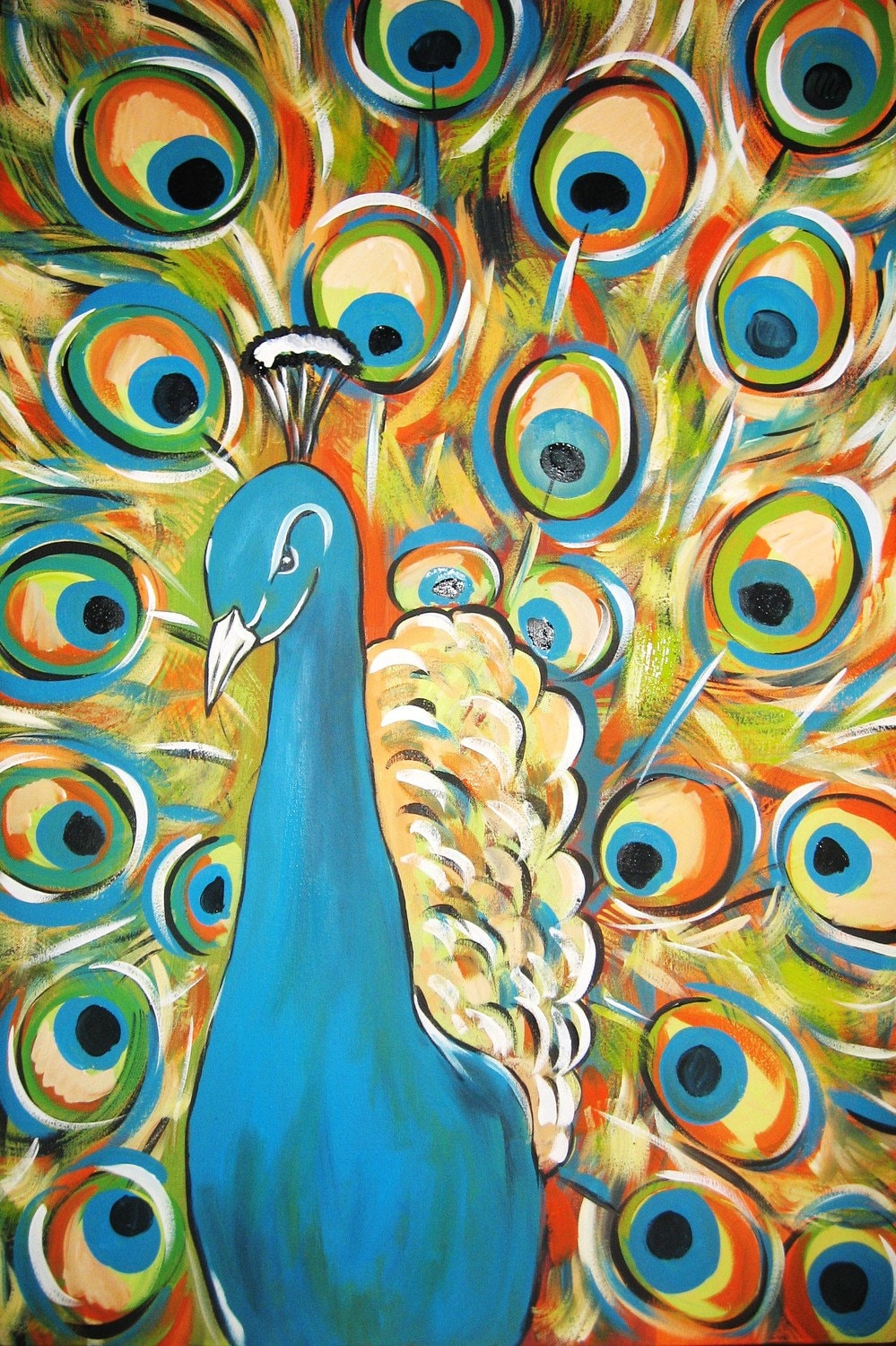 SALE Peacock Original Abstract Acrylic Painting 24x36 RESERVED