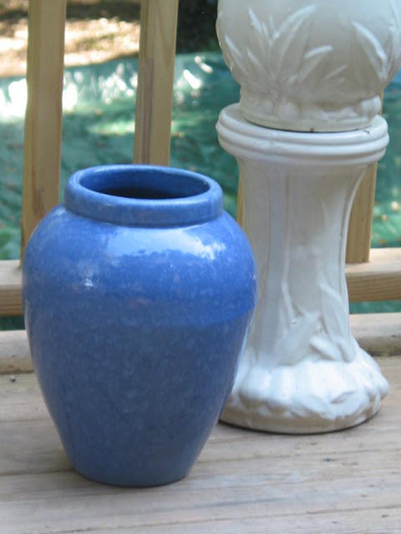 1920 Brush McCoy Pottery Urn floor Vase blue vellum glaze oil