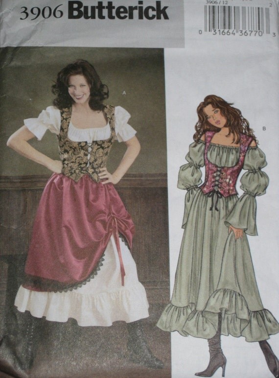 size plus renaissance patterns dress Pattern 3906 Maiden Dress Size 16 14, 12, Butterick Wench Gypsy Sewing