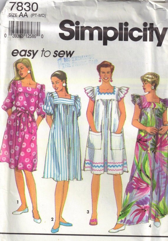 Simplicity 7830 1990s Caftan MuMu Dress Sewing Pattern Size 6