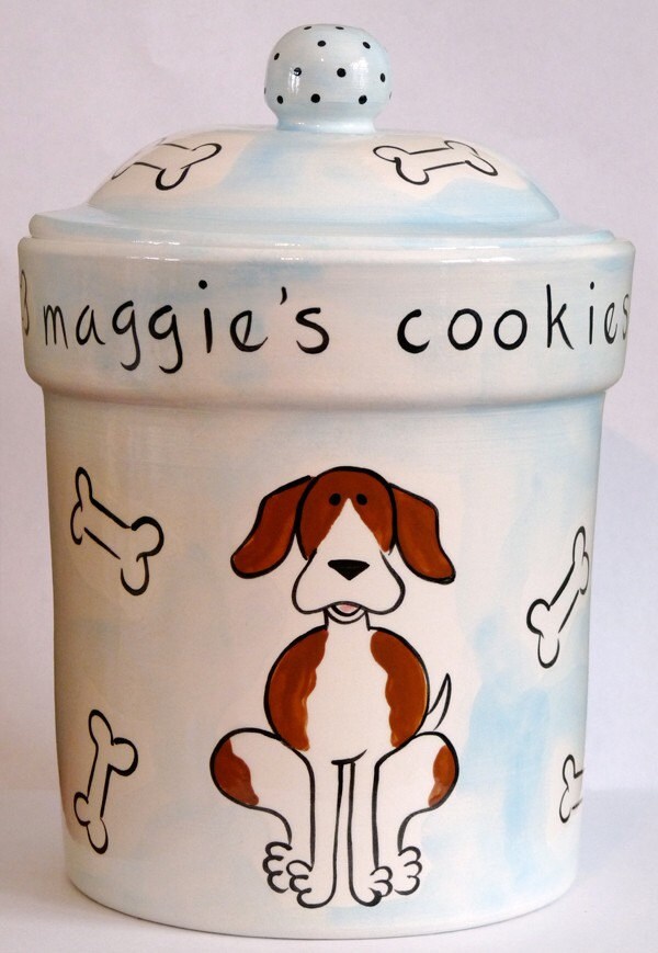 hand painted personalized ceramic dog treat jar