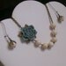 GrayBlue Rose and fossil stone asymmetrical necklace Romantic Bridal Floral necklace plus free matching earrings LAST ONE