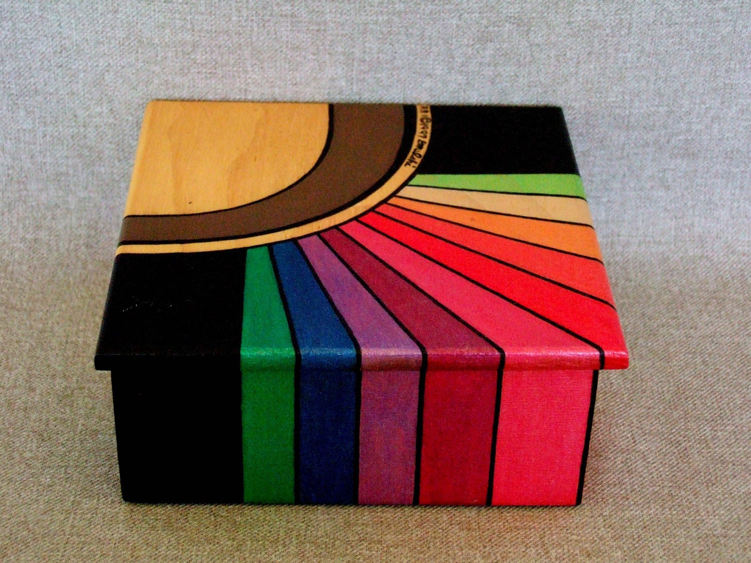 Painted Box for Keepsakes &amp; Jewelry Abstract Rainbow Design