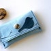 Leather Wallet - Keychain Style MINI - Rustic - Teal Blue Bird on Branch over Smooth Soft Leather in Sky Blue
