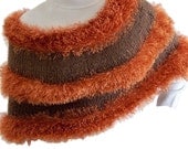 Knit Wrap Copper and Brown, Hand Knit Faux Fur Wrap, Knit Capelet