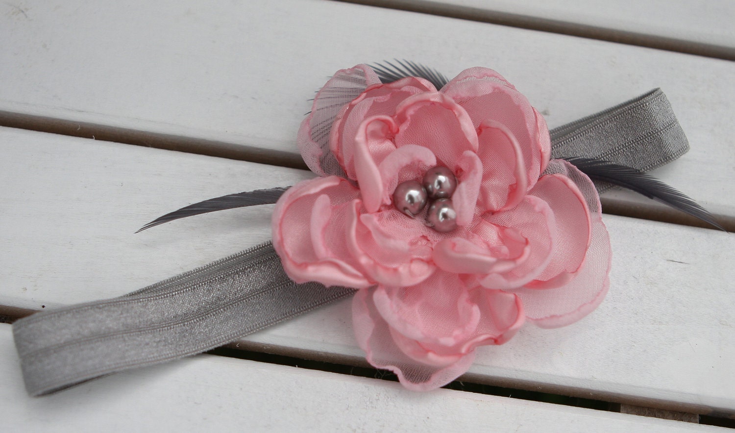soft pink gray feather and flower newborn headband newborn soft pink and silvery grey flower headband infant toddler soft pink gray feather and flower newborn headband newborn soft pink and silvery grey flower headband infant toddler