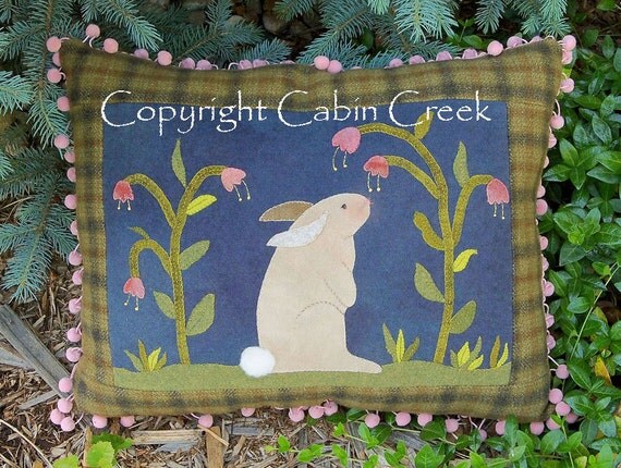 Bunny Rabbit Wool Applique Pillow PATTERN by cabincreek on Etsy