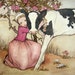 RESERVED for JewelsByDesign - Antique Art Deco postcard, girl with calf - please do not buy unless you're JewelsByDesign , thank you.