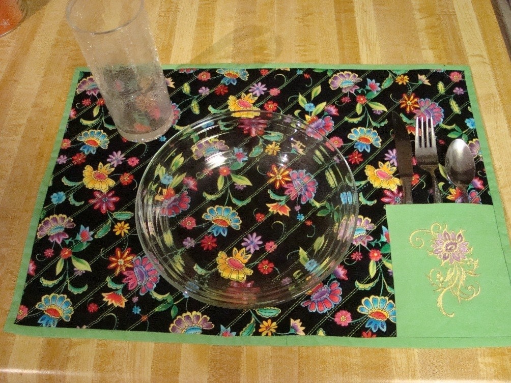 Placemats with silverware pocket by ItsAWLGood on Etsy