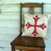 cushion pillow, reverse applique, red medieval