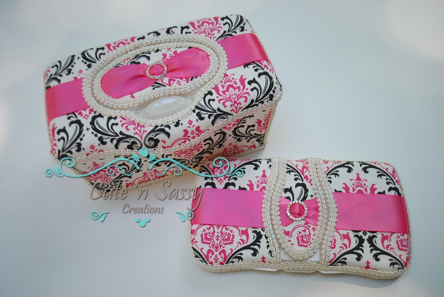 2 Pc Boutique Flip Top Baby Wipe Case Gift Set Madison