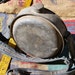 old Bear Brand canteen, 1918, primitive Barn Find vintage denim strap, hobo chic