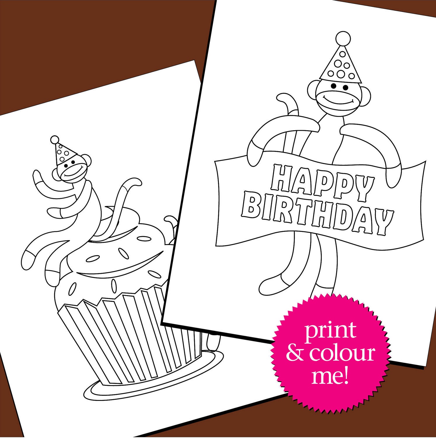 Colouring Pages Birthday Sock Monkey Birthday Coloring