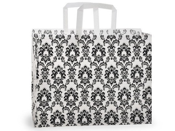 Black and White Damask Frosted Large Gift Shopping Bags