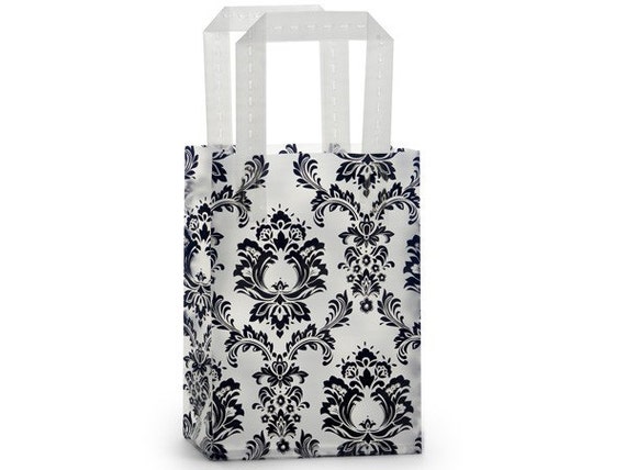 Black Damask Frosted Small Gift Shopping Bags WHOLESALE