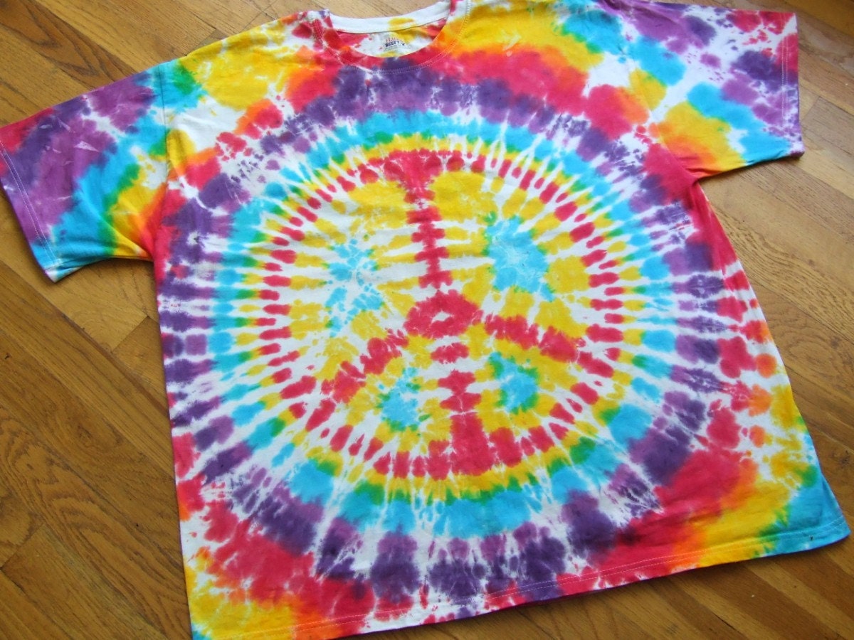 Rainbow Peace Sign Tie Dye T-shirt Adult 2XL Ready to Ship