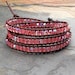Czech Glass Leather Triple Wrap Bracelet - Padparadscha Pink