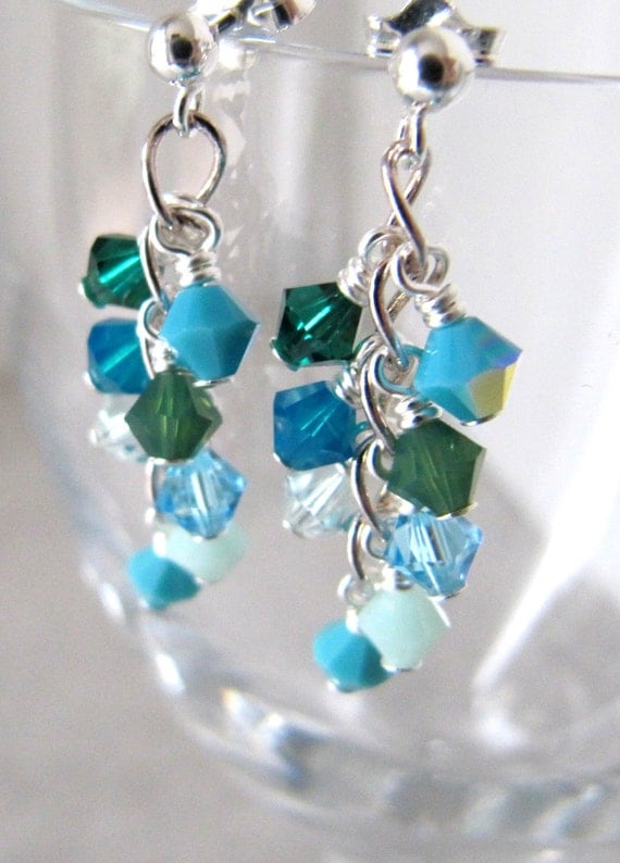 Swarovski crystals cluster earrings Sterling silver - Mini Sea Shower MADE TO ORDER