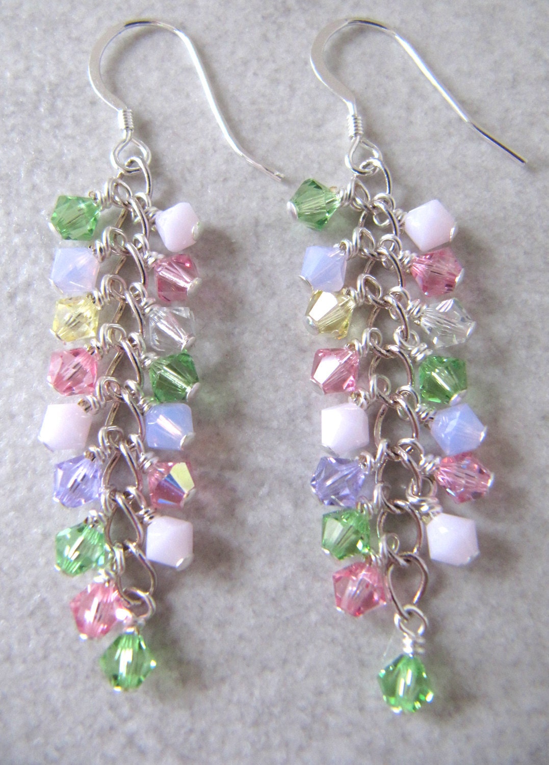 Sherbet Shower cluster earrings Swarovski crystals Sterling