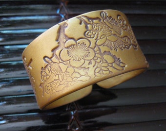 SALE Gold bracelet Asian style floral design, handmade jewelry by theshagbag