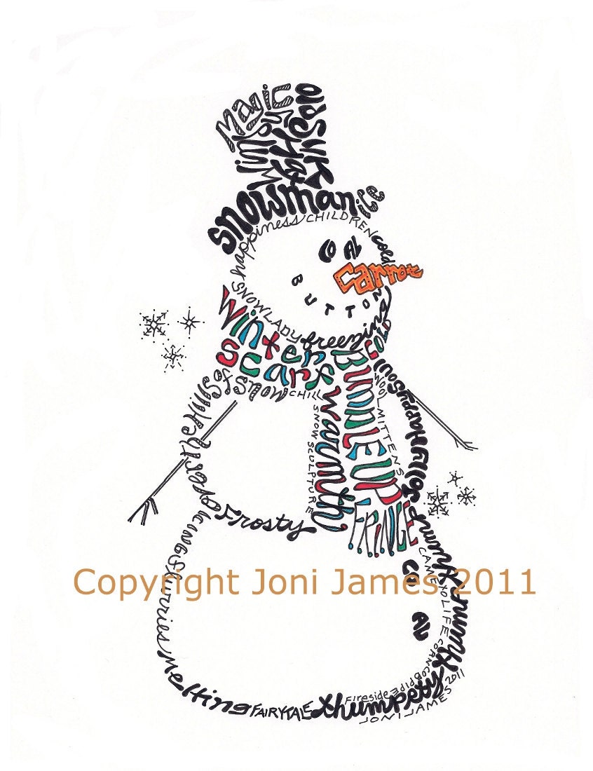 Christmas Winter Snowman Word Art Calligram by CalligramORama