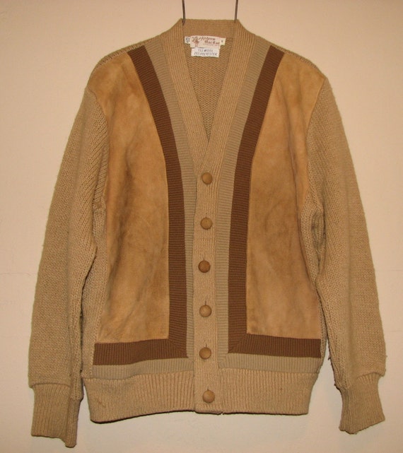 Vintage 70's Mens knit/suede cardigan