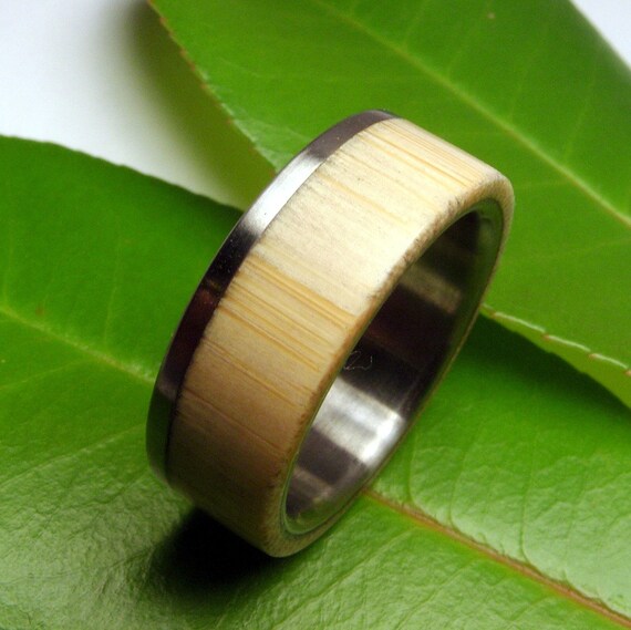 Items similar to Titanium and Bamboo Ring Wedding Band on Etsy